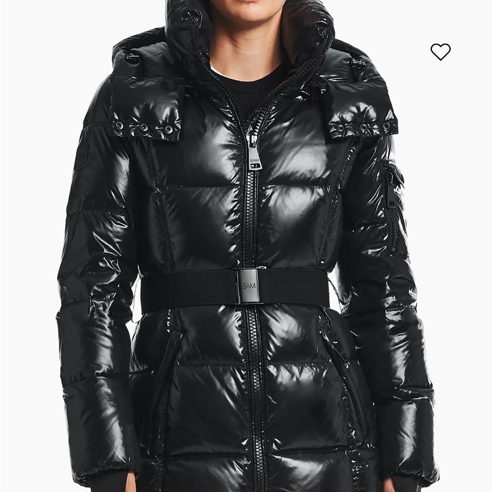 SAM. Shiny Black Belted Puffer Jacket